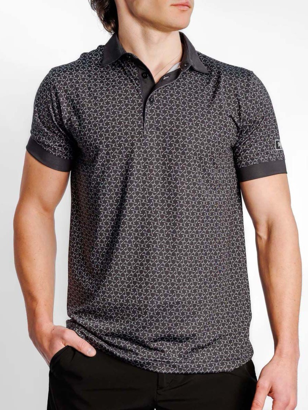 Waggle Golf Men's Black Gone Fishing Polo Shirt